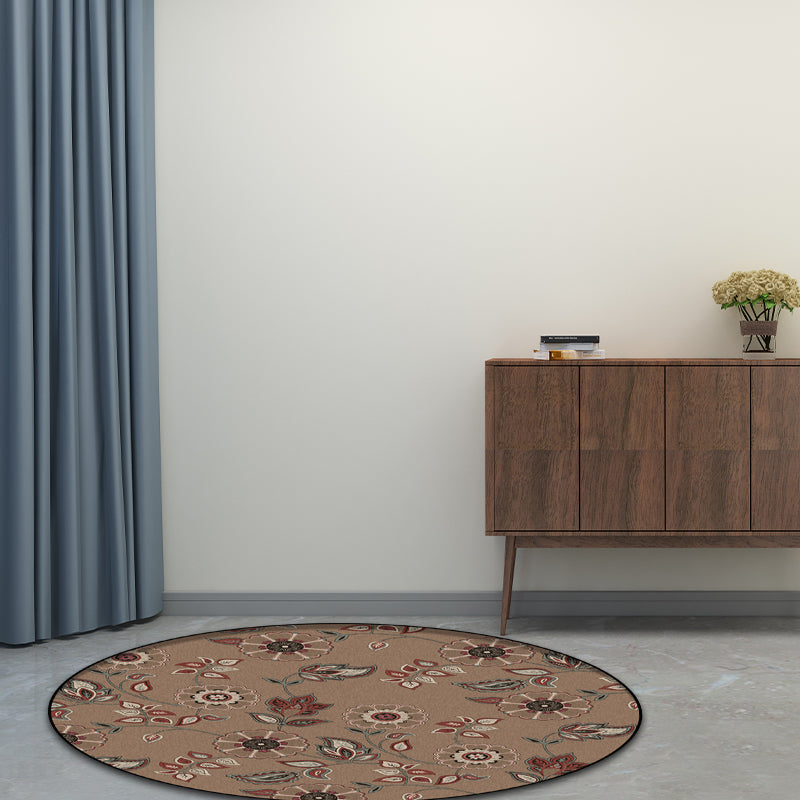 Grey Vintage Rug Polyester Floral and Leaf Pattern Rug Washable Non-Slip Backing Carpet for Living Room Brown Clearhalo 'Area Rug' 'Rugs' 'Vintage' Rug' 1612756