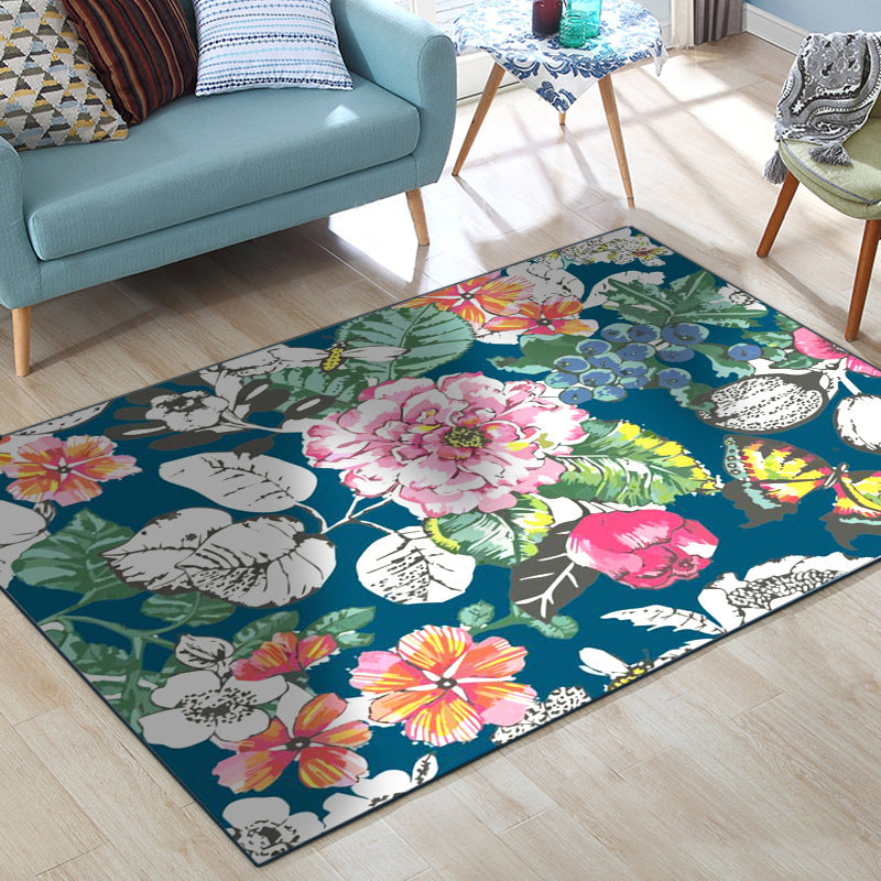 Classic Floral Pattern Rug with Leaf Blue Multicolor Shabby Chic Rug Polyester Washable Non-Slip Backing Area Rug for Living Room Clearhalo 'Area Rug' 'Rugs' 'Vintage' Rug' 1612771