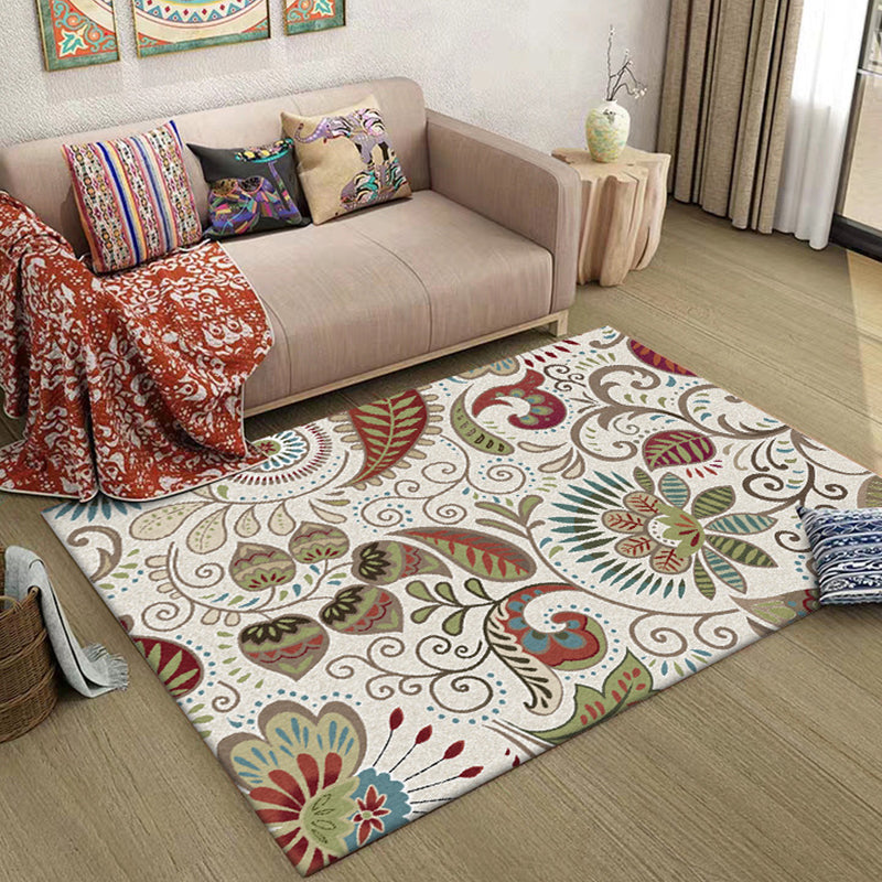 White Vintage Rug Polyester Paisley Pattern Rug Washable Non-Slip Backing Carpet for Living Room Clearhalo 'Area Rug' 'Rugs' 'Vintage' Rug' 1612779