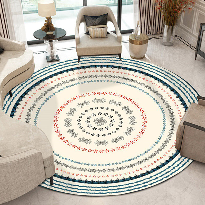 Bohemian Concentric Circles Pattern Rug with Floral Beige and Green Polyester Rug Machine Washable Non-Slip Area Rug for Bedroom Beige Clearhalo 'Area Rug' 'Bohemian' 'Rugs' Rug' 1612842