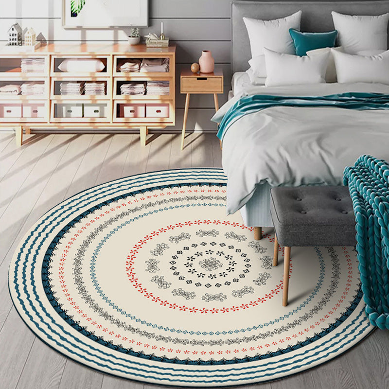 Bohemian Concentric Circles Pattern Rug with Floral Beige and Green Polyester Rug Machine Washable Non-Slip Area Rug for Bedroom Clearhalo 'Area Rug' 'Bohemian' 'Rugs' Rug' 1612843