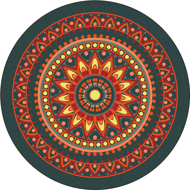 Vintage Concentric Circles Pattern Rug with Floral Orange Tribal Rug Polyester Washable Anti-Slip Backing Area Rug for Living Room Clearhalo 'Area Rug' 'Rugs' 'Southwestern' Rug' 1612876