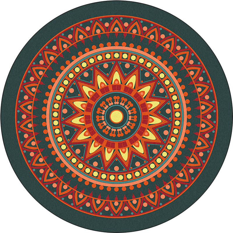 Vintage Concentric Circles Pattern Rug with Floral Orange Tribal Rug Polyester Washable Anti-Slip Backing Area Rug for Living Room Clearhalo 'Area Rug' 'Rugs' 'Southwestern' Rug' 1612876