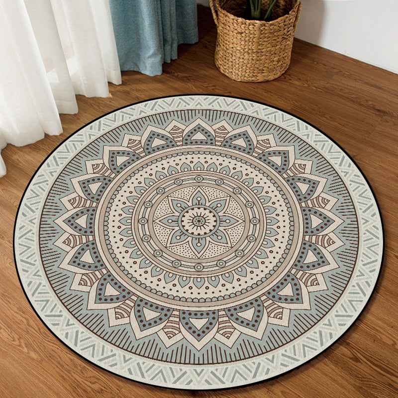 Light Green Southwestern Rug Polyester Concentric Circles and Floral Pattern Rug Washable Non-Slip Backing Carpet for Living Room Clearhalo 'Area Rug' 'Rugs' 'Southwestern' Rug' 1612919
