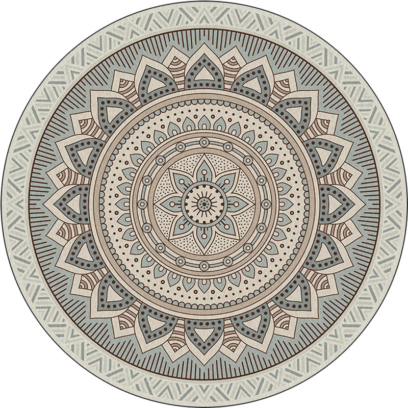 Light Green Southwestern Rug Polyester Concentric Circles and Floral Pattern Rug Washable Non-Slip Backing Carpet for Living Room Clearhalo 'Area Rug' 'Rugs' 'Southwestern' Rug' 1612920