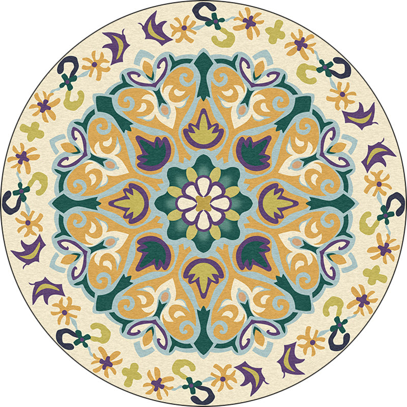 Yellow Moroccan Rug Polyester Floral and Leaf Print Rug Washable Non-Slip Backing Carpet for Living Room Clearhalo 'Area Rug' 'Moroccan' 'Rugs' Rug' 1612936