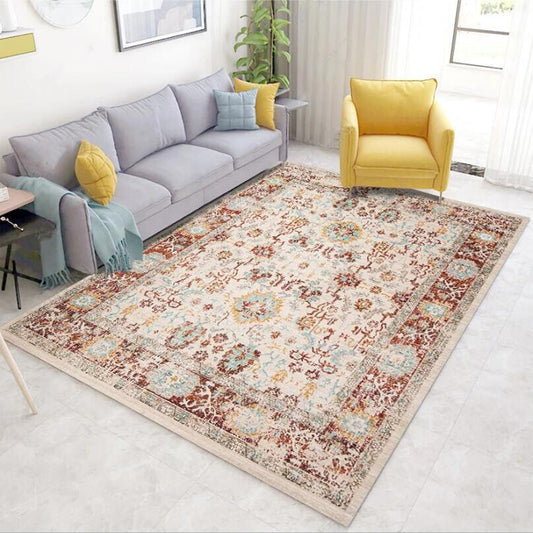 Whitewash Floral Rug Light Red Shabby Chic Rug Polyester Washable Non-Slip Backing Area Rug for Living Room Light Red Clearhalo 'Area Rug' 'Rugs' 'Shabby Chic' Rug' 1613026