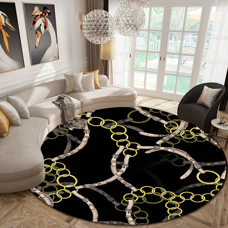 Modern Living Room Rug in Black Belt Chain Print Rug Polyester Washable Pet Friendly Area Rug Clearhalo 'Area Rug' 'Modern' 'Rugs' Rug' 1613043