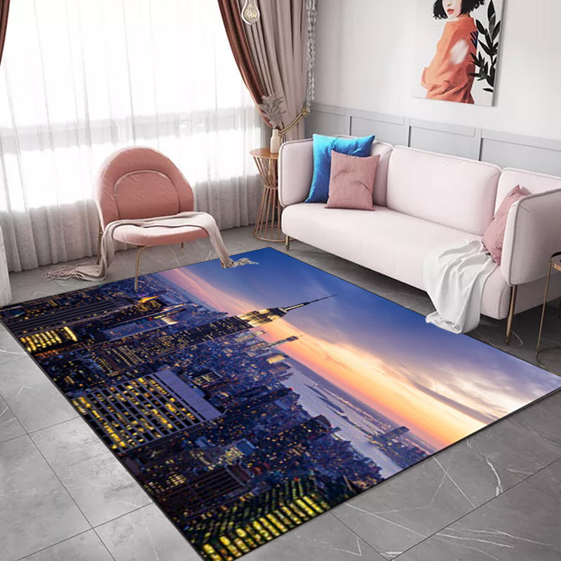 Modern Geography Pattern Rug Blue Polyester Rug Machine Washable Non-Slip Area Rug for Bedroom Clearhalo 'Area Rug' 'Modern' 'Rugs' Rug' 1613051
