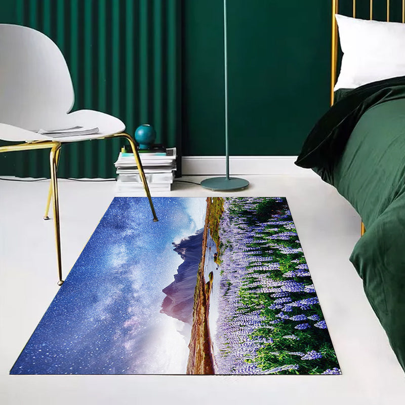 Stylish Lavender Pattern Rug with Galaxy Blue Contemporary Rug Polyester Washable Anti-Slip Backing Area Rug for Living Room Clearhalo 'Area Rug' 'Modern' 'Rugs' Rug' 1613059