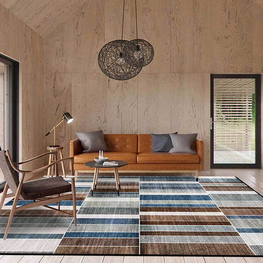 Contemporary Striped Pattern Rug Brown and Blue Polyester Rug Machine Washable Non-Slip Area Rug for Bedroom Brown Clearhalo 'Area Rug' 'Modern' 'Rugs' Rug' 1613074