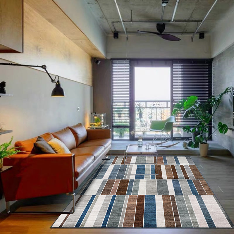 Contemporary Striped Pattern Rug Brown and Blue Polyester Rug Machine Washable Non-Slip Area Rug for Bedroom Clearhalo 'Area Rug' 'Modern' 'Rugs' Rug' 1613075