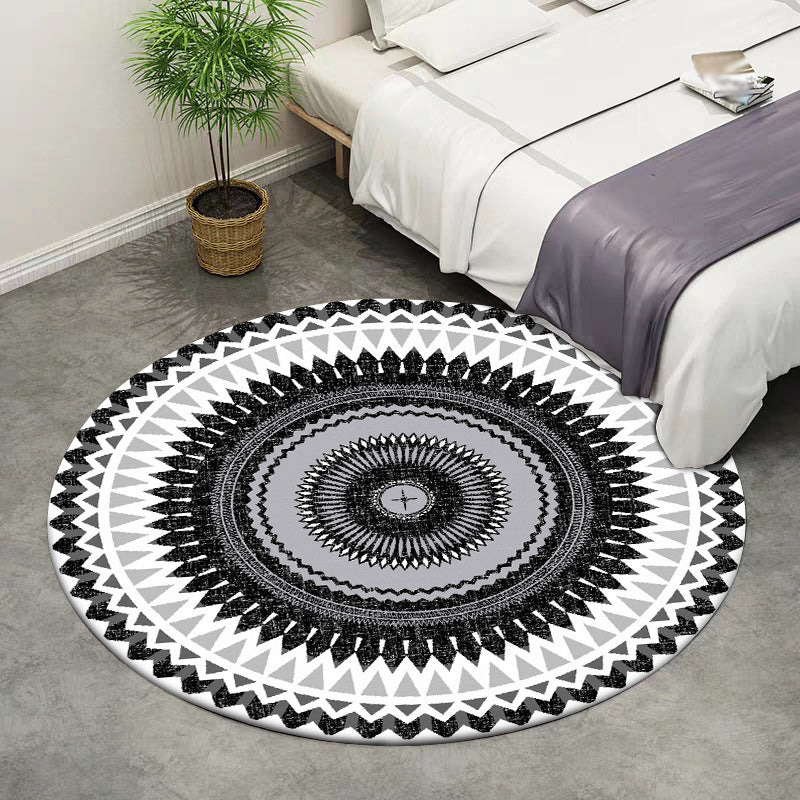 Vintage Concentric Circles Pattern Rug White and Black Tribal Rug Polyester Washable Anti-Slip Backing Area Rug for Living Room Clearhalo 'Area Rug' 'Rugs' 'Southwestern' Rug' 1613091