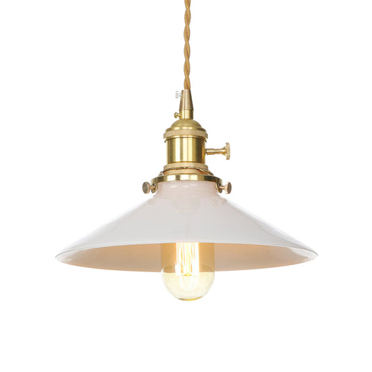 White Cone Shaped Hanging Lamp Mid Century Metal 1 Light Coffee Shop Suspended Light Clearhalo 'Art Deco Pendants' 'Cast Iron' 'Ceiling Lights' 'Ceramic' 'Crystal' 'Industrial Pendants' 'Industrial' 'Metal' 'Middle Century Pendants' 'Pendant Lights' 'Pendants' 'Tiffany' Lighting' 161309