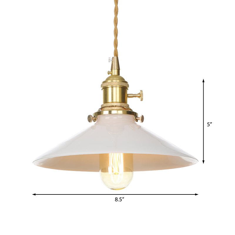 White Cone Shaped Hanging Lamp Mid Century Metal 1 Light Coffee Shop Suspended Light Clearhalo 'Art Deco Pendants' 'Cast Iron' 'Ceiling Lights' 'Ceramic' 'Crystal' 'Industrial Pendants' 'Industrial' 'Metal' 'Middle Century Pendants' 'Pendant Lights' 'Pendants' 'Tiffany' Lighting' 161310