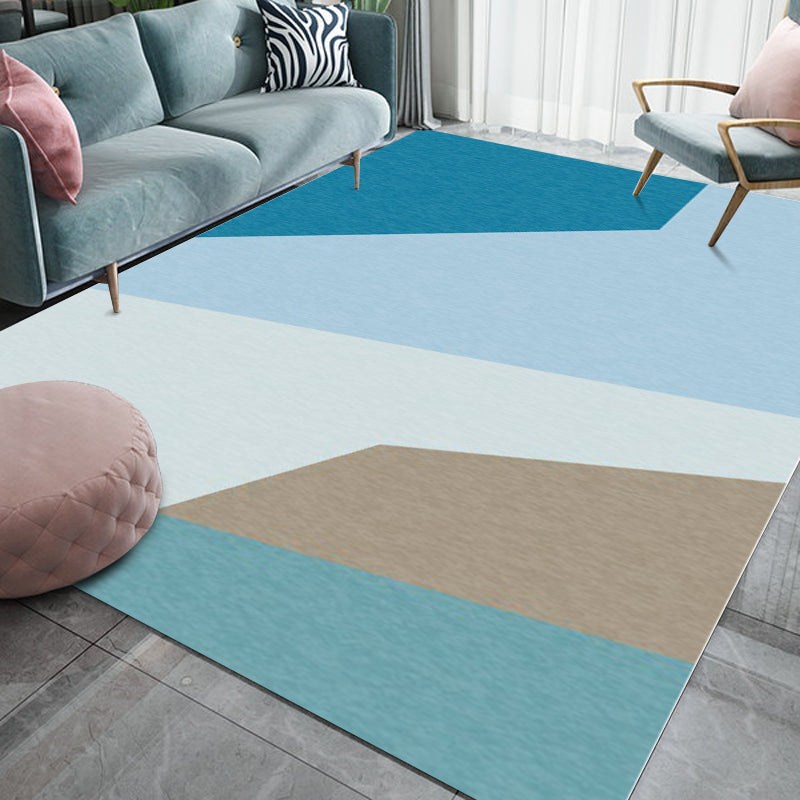 Simple Novelty Rug in Blue Color Block Pattern Rug Polyester Non-Slip Pet Friendly Carpet for Home Decoration Blue-Brown Clearhalo 'Area Rug' 'Rug' 1613114