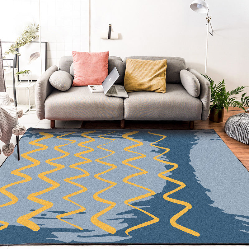 Casual Novelty Rug in Blue Geometric Wave Pattern Rug Polyester Stain-Resistant Carpet for Home Decoration Blue Clearhalo 'Area Rug' 'Rug' 1613130