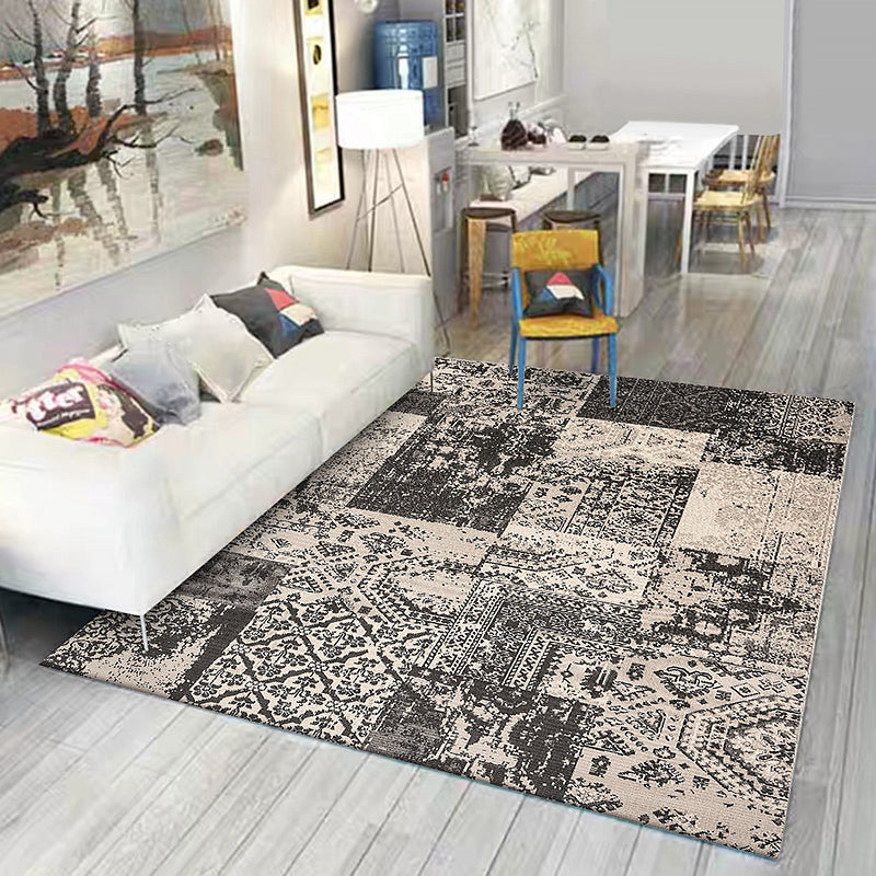 Grey Shabby Chic Rug Polyester Tribal Pattern Rug Washable Non-Slip Backing Carpet for Living Room Clearhalo 'Area Rug' 'Rugs' 'Shabby Chic' Rug' 1613219