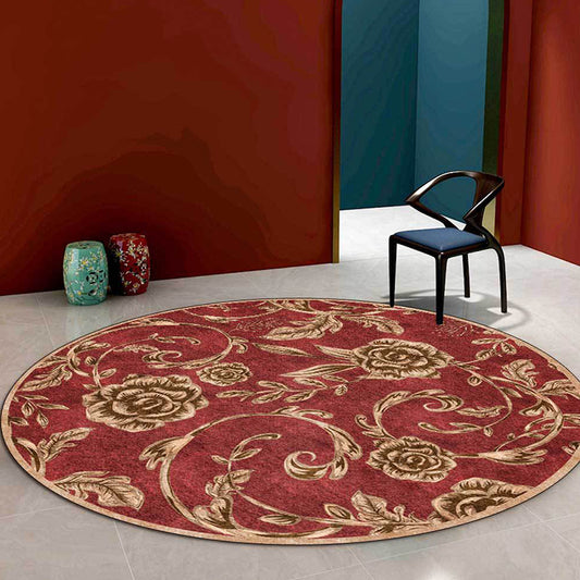 Classic Floral Pattern Rug with Leaf Red Polyester Rug Machine Washable Non-Slip Area Rug for Bedroom Red Clearhalo 'Area Rug' 'Rugs' 'Vintage' Rug' 1613226