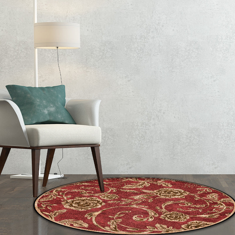 Classic Floral Pattern Rug with Leaf Red Polyester Rug Machine Washable Non-Slip Area Rug for Bedroom Clearhalo 'Area Rug' 'Rugs' 'Vintage' Rug' 1613227