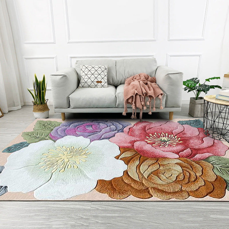 Retro Floral Pattern Rug Multicolor Shabby Chic Rug Polyester Washable Non-Slip Backing Area Rug for Living Room Pink Clearhalo 'Area Rug' 'Rugs' 'Vintage' Rug' 1613242