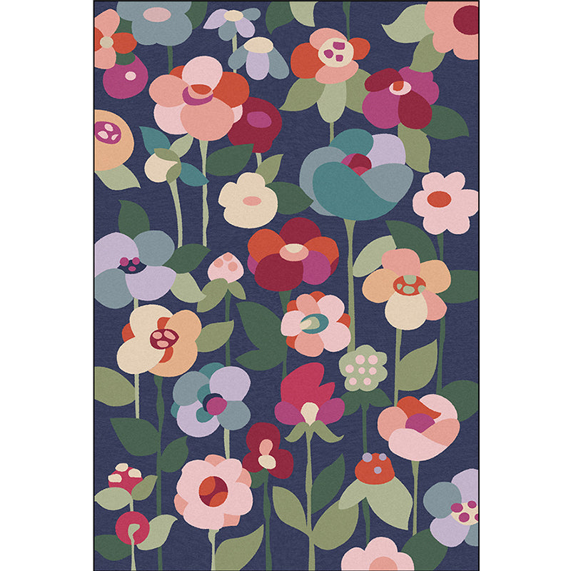 Vintage Floral Pattern Rug with Leaf Navy Multicolor Polyester Rug Machine Washable Non-Slip Area Rug for Bedroom Clearhalo 'Area Rug' 'Rugs' 'Vintage' Rug' 1613252