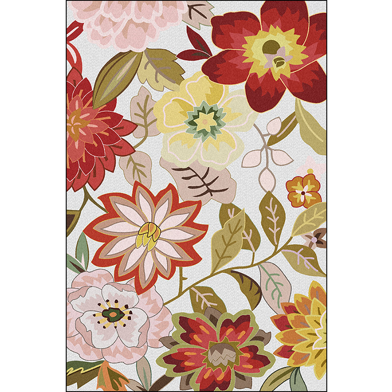 Classic Floral Pattern Rug with Leaf White and Red Traditional Rug Polyester Washable Non-Slip Backing Area Rug for Living Room Clearhalo 'Area Rug' 'Rugs' 'Vintage' Rug' 1613260