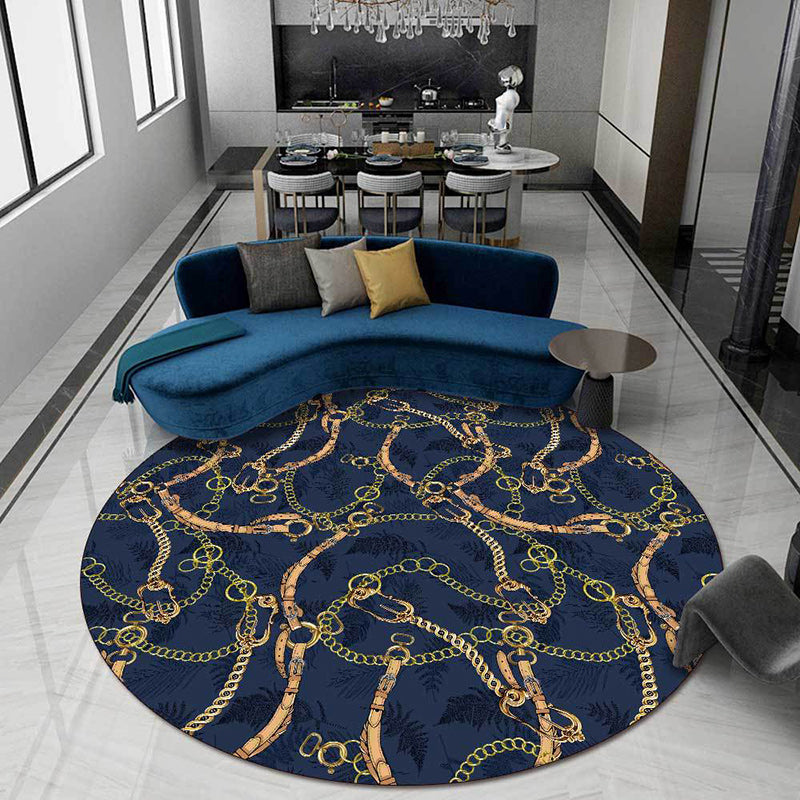 Contemporary Modern Rug in Blue Belt Chain Pattern Rug Polyester ...
