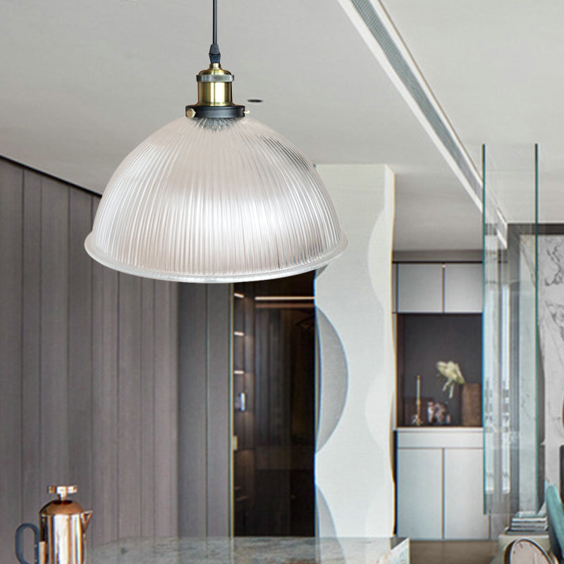 1 Light Hanging Ceiling Light with Dome Prismatic Glass Industrial Living Room Pendant Lighting Clearhalo 'Ceiling Lights' 'Close To Ceiling Lights' 'Glass shade' 'Glass' 'Industrial Pendants' 'Industrial' 'Middle Century Pendants' 'Pendant Lights' 'Pendants' 'Tiffany' Lighting' 161348