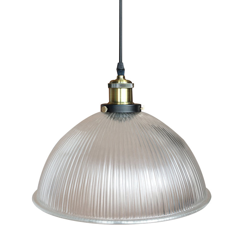 1 Light Hanging Ceiling Light with Dome Prismatic Glass Industrial Living Room Pendant Lighting Clearhalo 'Ceiling Lights' 'Close To Ceiling Lights' 'Glass shade' 'Glass' 'Industrial Pendants' 'Industrial' 'Middle Century Pendants' 'Pendant Lights' 'Pendants' 'Tiffany' Lighting' 161350