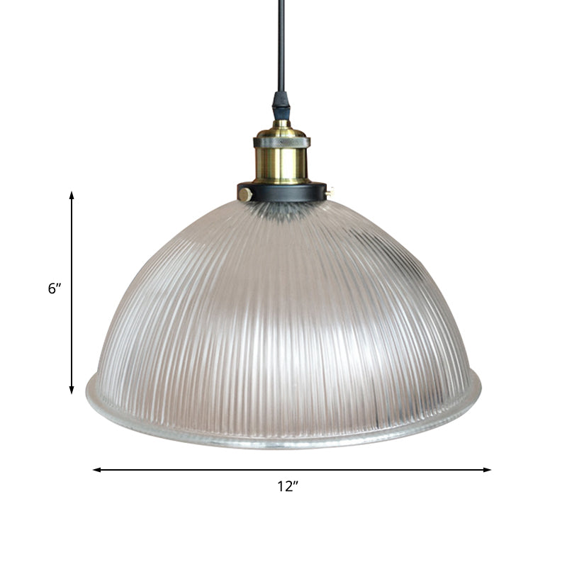 1 Light Hanging Ceiling Light with Dome Prismatic Glass Industrial Living Room Pendant Lighting Clearhalo 'Ceiling Lights' 'Close To Ceiling Lights' 'Glass shade' 'Glass' 'Industrial Pendants' 'Industrial' 'Middle Century Pendants' 'Pendant Lights' 'Pendants' 'Tiffany' Lighting' 161351