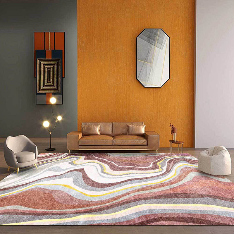 Pink and White Nordic Rug Polyester Swirl Striped Pattern Rug Washable Non-Slip Backing Carpet for Living Room Pink Clearhalo 'Area Rug' 'Modern' 'Rugs' Rug' 1613514