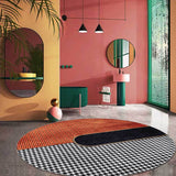 Orange and Black Modern Rug Polyester Striped and Houndstooth Pattern Rug Washable Non-Slip Backing Carpet for Living Room Yellow-Red