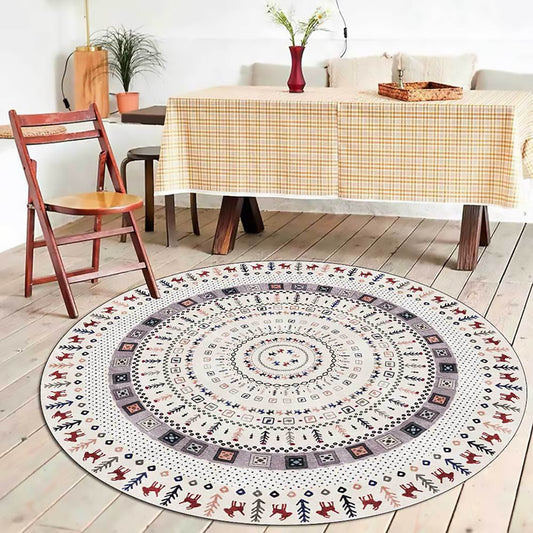 White Bohemian Rug Polyester Concentric Circles Pattern Rug Washable Non-Slip Backing Carpet for Living Room Cream Clearhalo 'Area Rug' 'Bohemian' 'Rugs' Rug' 1613570