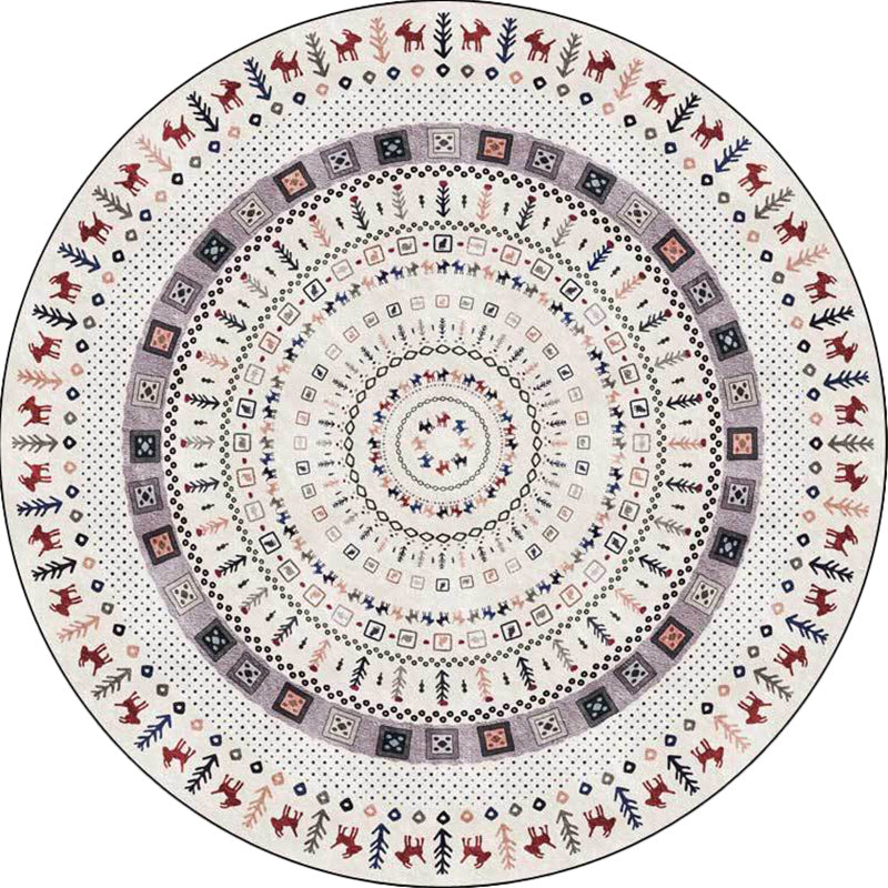 White Bohemian Rug Polyester Concentric Circles Pattern Rug Washable Non-Slip Backing Carpet for Living Room Clearhalo 'Area Rug' 'Bohemian' 'Rugs' Rug' 1613572
