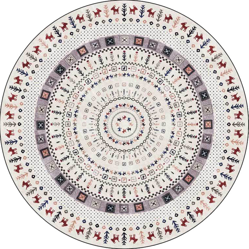 White Bohemian Rug Polyester Concentric Circles Pattern Rug Washable Non-Slip Backing Carpet for Living Room Clearhalo 'Area Rug' 'Bohemian' 'Rugs' Rug' 1613572