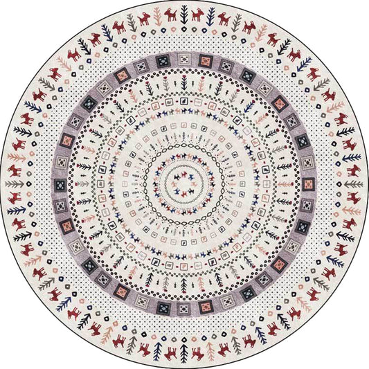 White Bohemian Rug Polyester Concentric Circles Pattern Rug Washable Non-Slip Backing Carpet for Living Room Clearhalo 'Area Rug' 'Bohemian' 'Rugs' Rug' 1613572