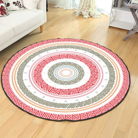 Bohemian Concentric Circles Pattern Rug Red Polyester Rug Machine Washable Non-Slip Area Rug for Bedroom Red Clearhalo 'Area Rug' 'Bohemian' 'Rugs' Rug' 1613578