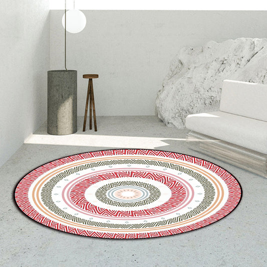 Bohemian Concentric Circles Pattern Rug Red Polyester Rug Machine Washable Non-Slip Area Rug for Bedroom Clearhalo 'Area Rug' 'Bohemian' 'Rugs' Rug' 1613579