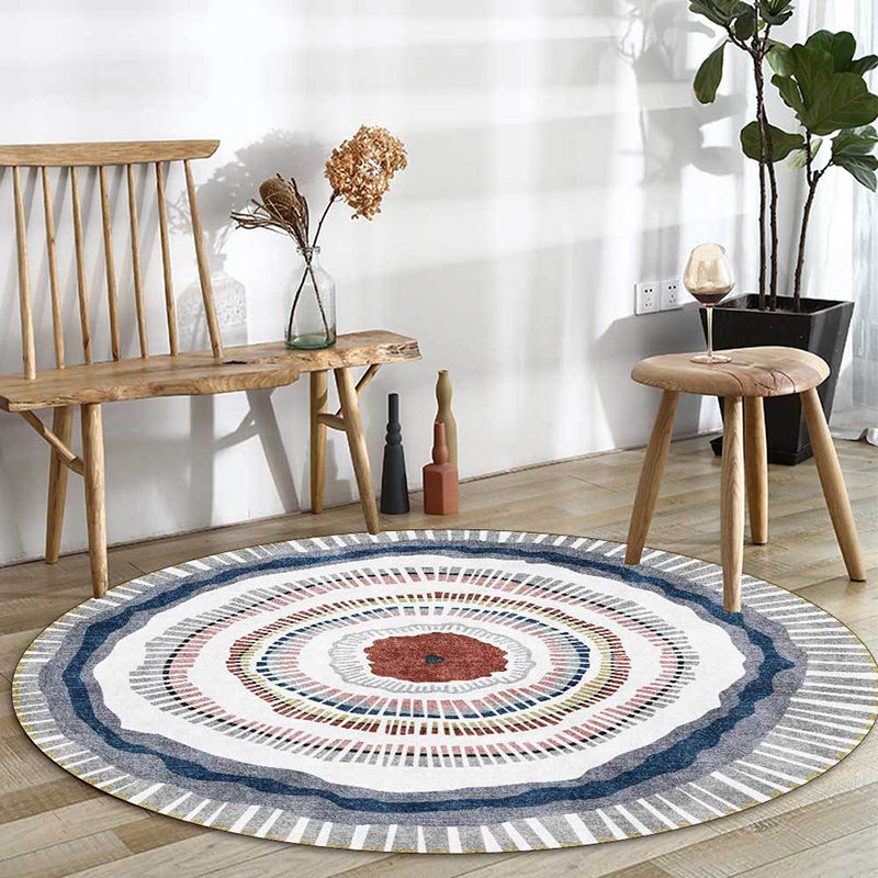 Green and White Bohemian Rug Polyester Concentric Circles and Striped Pattern Rug Washable Non-Slip Backing Carpet for Living Room Grey Clearhalo 'Area Rug' 'Bohemian' 'Rugs' Rug' 1613586