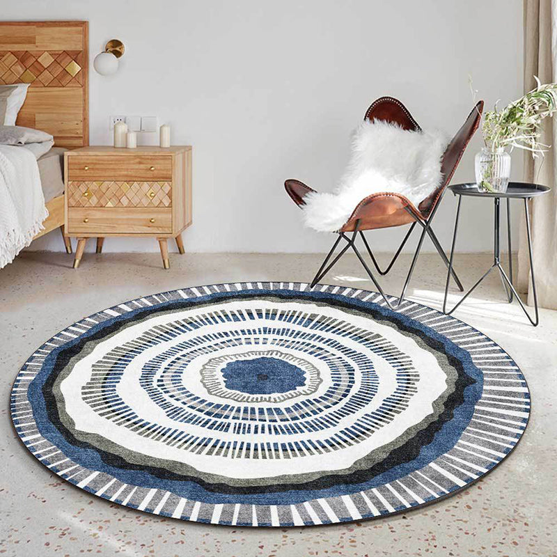 Green and White Bohemian Rug Polyester Concentric Circles and Striped Pattern Rug Washable Non-Slip Backing Carpet for Living Room Blue Clearhalo 'Area Rug' 'Bohemian' 'Rugs' Rug' 1613600