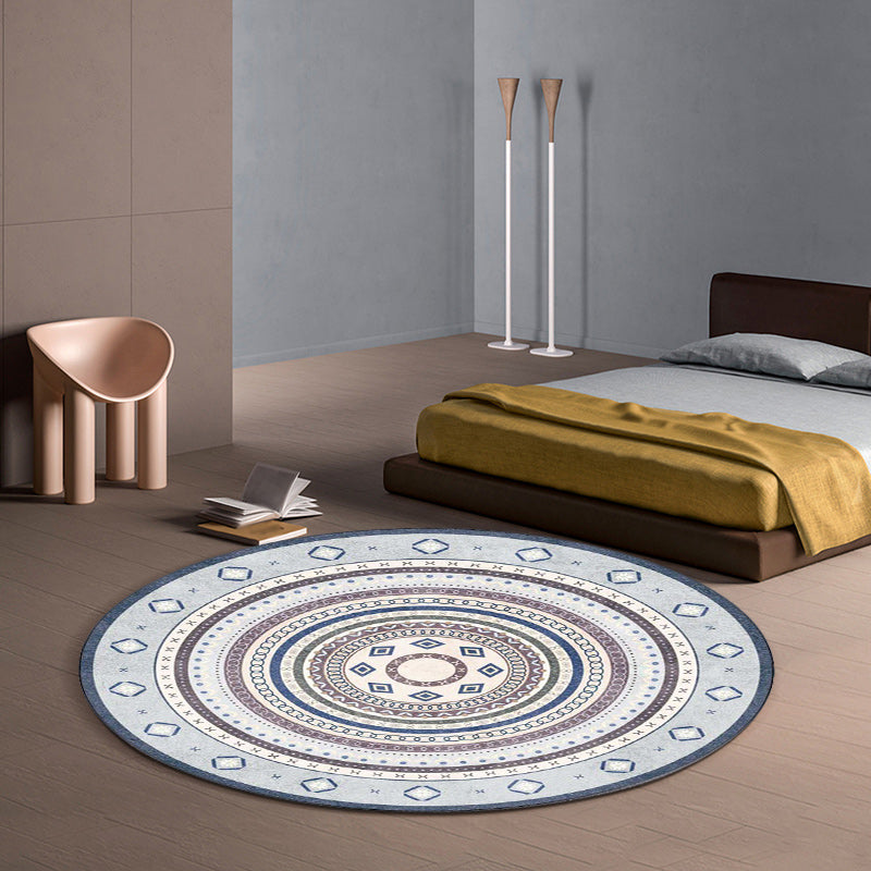 Vingtage Concentric Circles Pattern Rug Blue and Red Bohemian Rug Polyester Washable Anti-Slip Backing Area Rug for Living Room Blue Clearhalo 'Area Rug' 'Bohemian' 'Rugs' Rug' 1613614