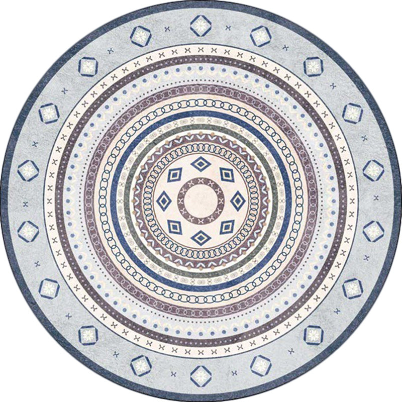 Vingtage Concentric Circles Pattern Rug Blue and Red Bohemian Rug Polyester Washable Anti-Slip Backing Area Rug for Living Room Clearhalo 'Area Rug' 'Bohemian' 'Rugs' Rug' 1613616