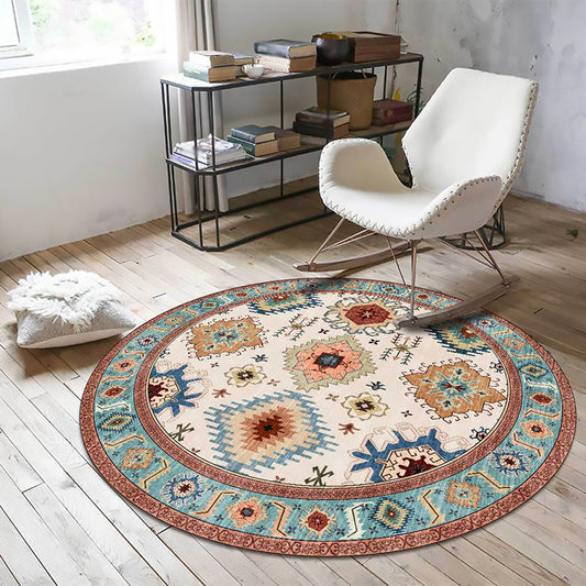 Vintage Southwestern Pattern Rug with Floral Apricot and Blue Tribal Rug Polyester Washable Anti-Slip Backing Area Rug for Living Room Apricot Clearhalo 'Area Rug' 'Rugs' 'Southwestern' Rug' 1613670