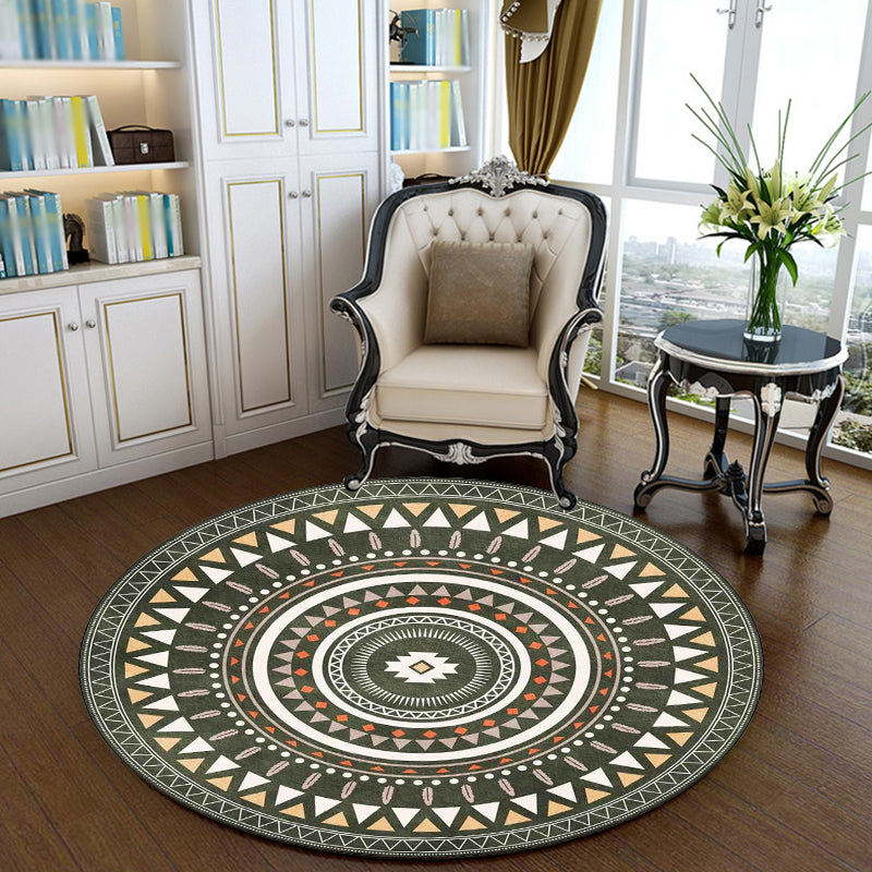 Vintage Concentric Circles Pattern Rug Blue and Green Tribal Rug Polyester Washable Anti-Slip Backing Area Rug for Living Room Green Clearhalo 'Area Rug' 'Rugs' 'Southwestern' Rug' 1613718