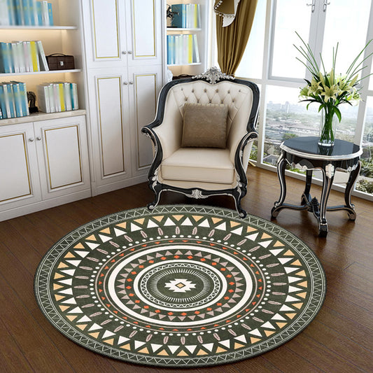 Vintage Concentric Circles Pattern Rug Blue and Green Tribal Rug Polyester Washable Anti-Slip Backing Area Rug for Living Room Green Clearhalo 'Area Rug' 'Rugs' 'Southwestern' Rug' 1613718