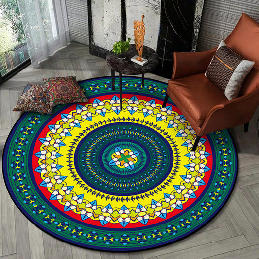 Classic Concentric Circles Pattern Rug Green and Yellow Tribal Rug Polyester Washable Anti-Slip Backing Area Rug for Living Room Green Clearhalo 'Area Rug' 'Rugs' 'Southwestern' Rug' 1613726