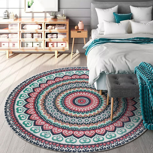 Red and Green Southwestern Rug Polyester Concentric Circles Pattern Rug Washable Non-Slip Backing Carpet for Living Room Red Clearhalo 'Area Rug' 'Rugs' 'Southwestern' Rug' 1613734