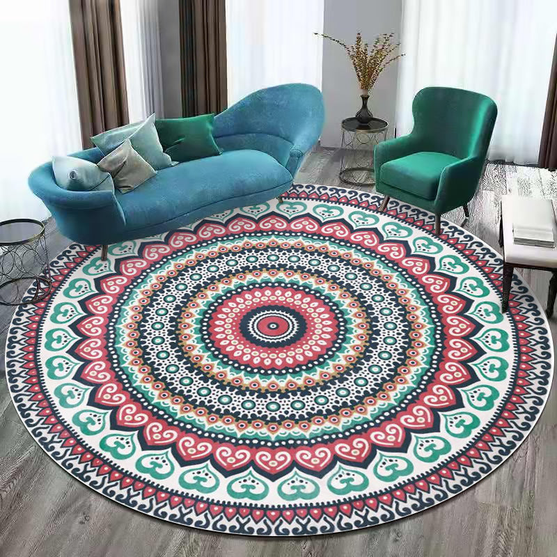 Red and Green Southwestern Rug Polyester Concentric Circles Pattern Rug Washable Non-Slip Backing Carpet for Living Room Clearhalo 'Area Rug' 'Rugs' 'Southwestern' Rug' 1613735