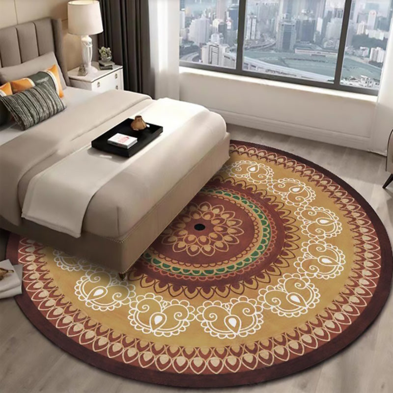 Vintage Concentric Circles Pattern Rug with Floral Yellow Tribal Rug Polyester Washable Anti-Slip Backing Area Rug for Living Room Clearhalo 'Area Rug' 'Rugs' 'Southwestern' Rug' 1613743
